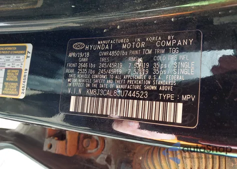 2018 Hyundai Tucson Sport from USA, damaged, VIN KM8J3CAL8JU744523